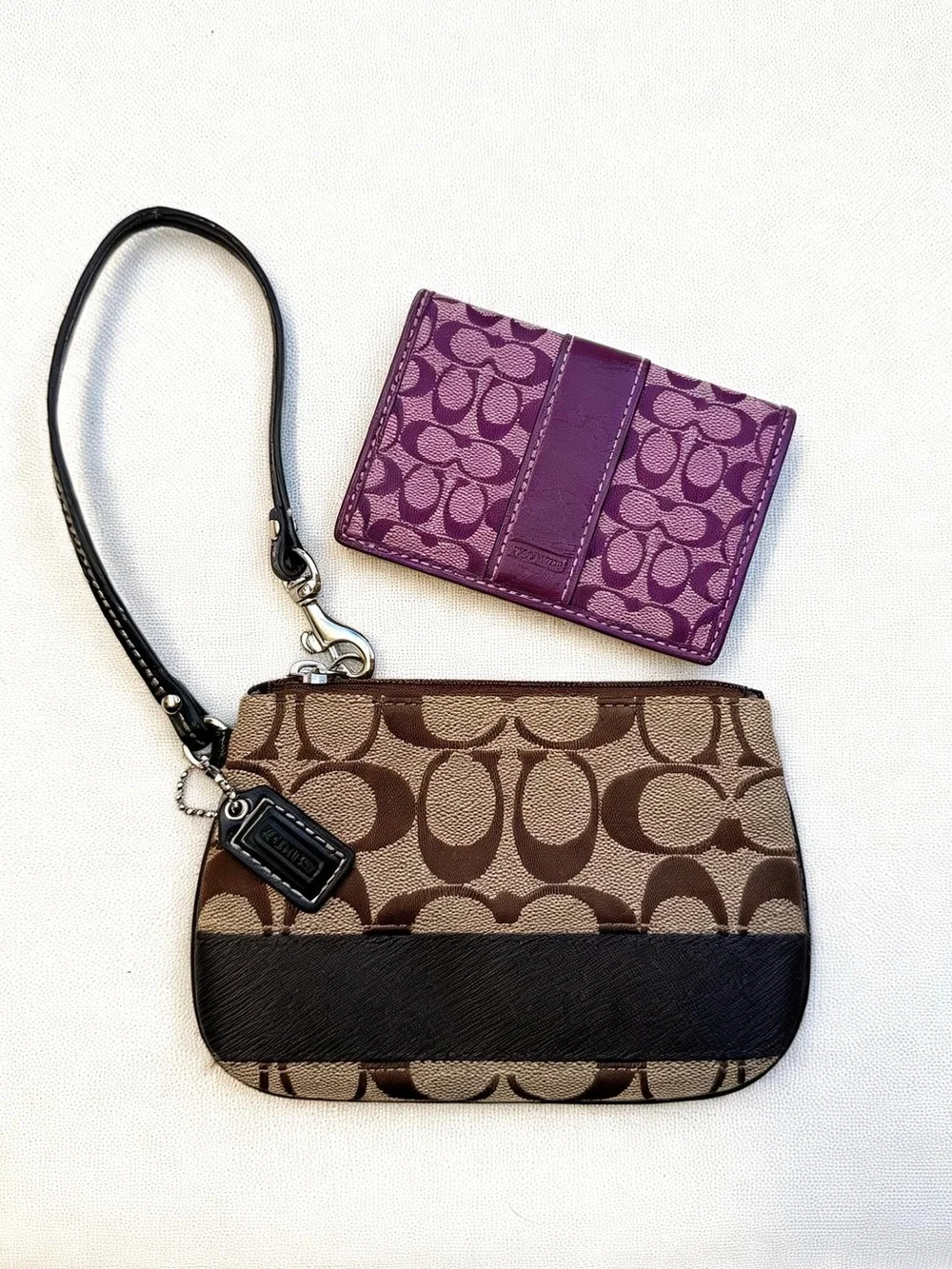 COACH Signature Canvas Wristlet and Purple Small Wallet Bundle